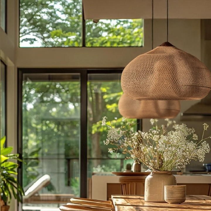 RattaLuxe™ – Lustre Vintage en Rotin Tressé