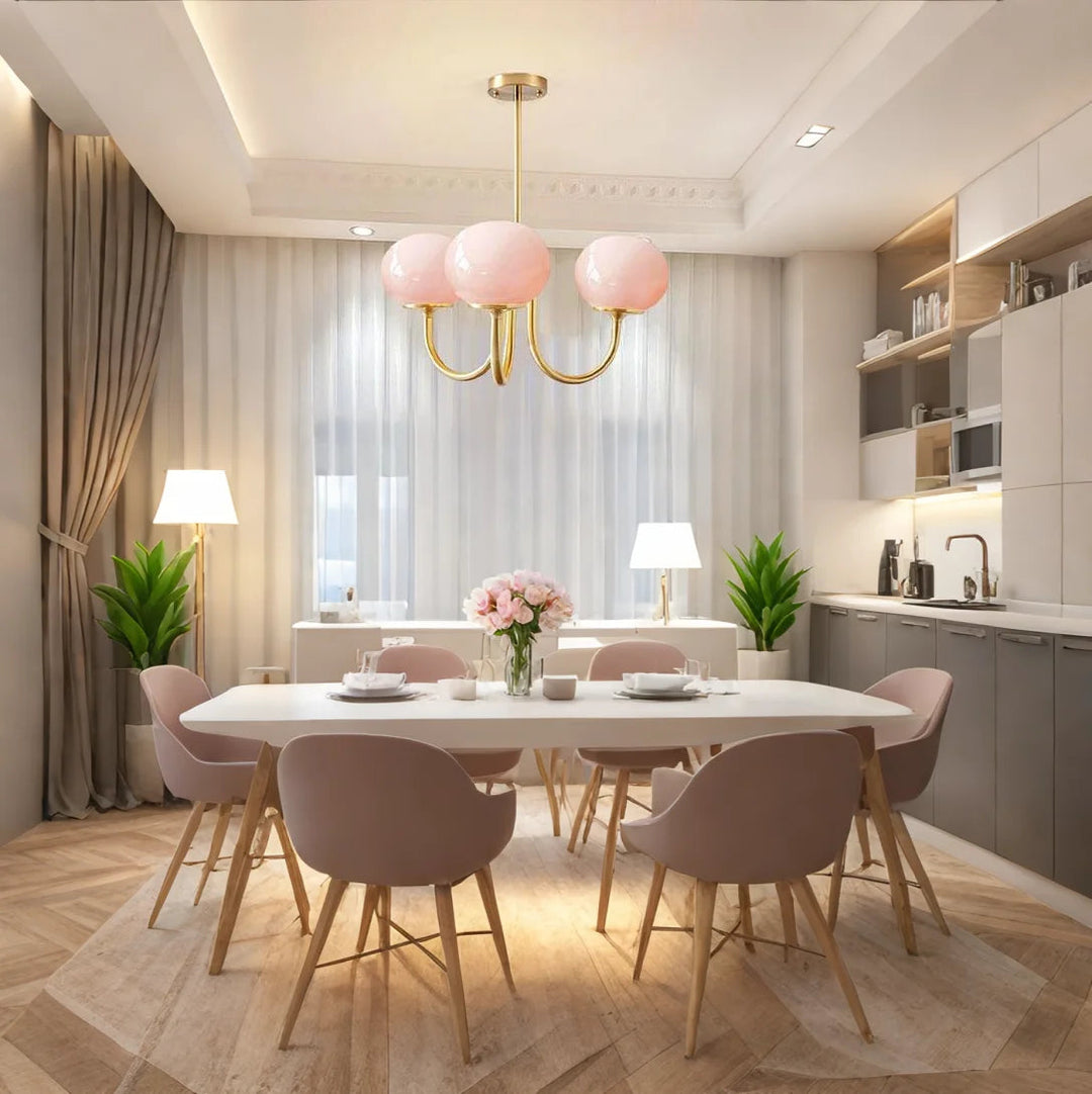 SucreLustre™ – Lustre Rose en Verre Bullé Style Guimauve