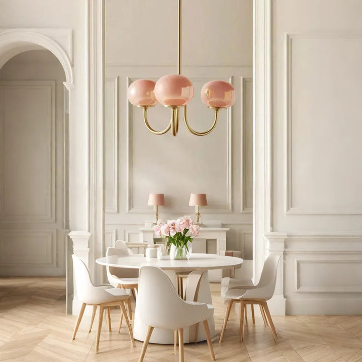 SucreLustre™ – Lustre Rose en Verre Bullé Style Guimauve
