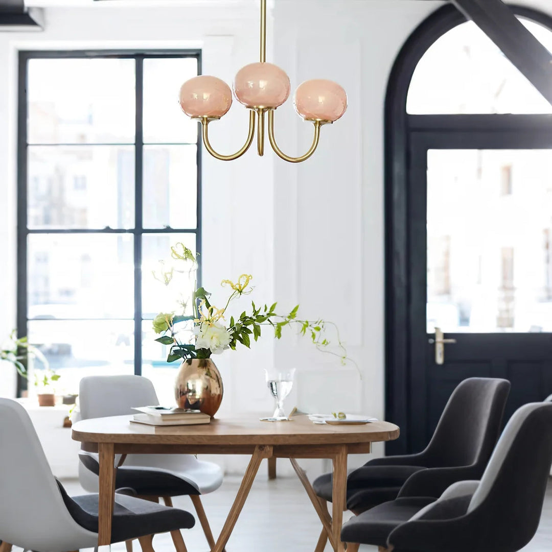 SucreLustre™ – Lustre Rose en Verre Bullé Style Guimauve