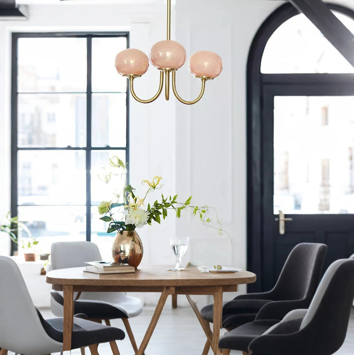 SucreLustre™ – Lustre Rose en Verre Bullé Style Guimauve