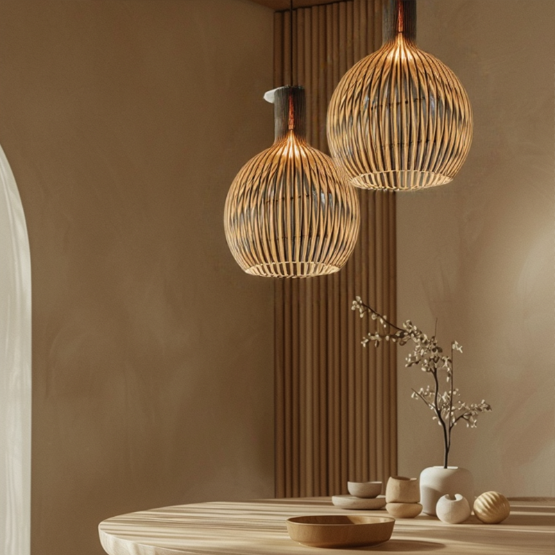 ÉcorceLumi™ – Éclairage Suspendu en Bois Sculpté