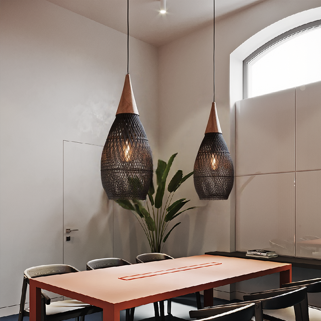 RattaLuxe™ – Lustre Vintage en Rotin Tressé