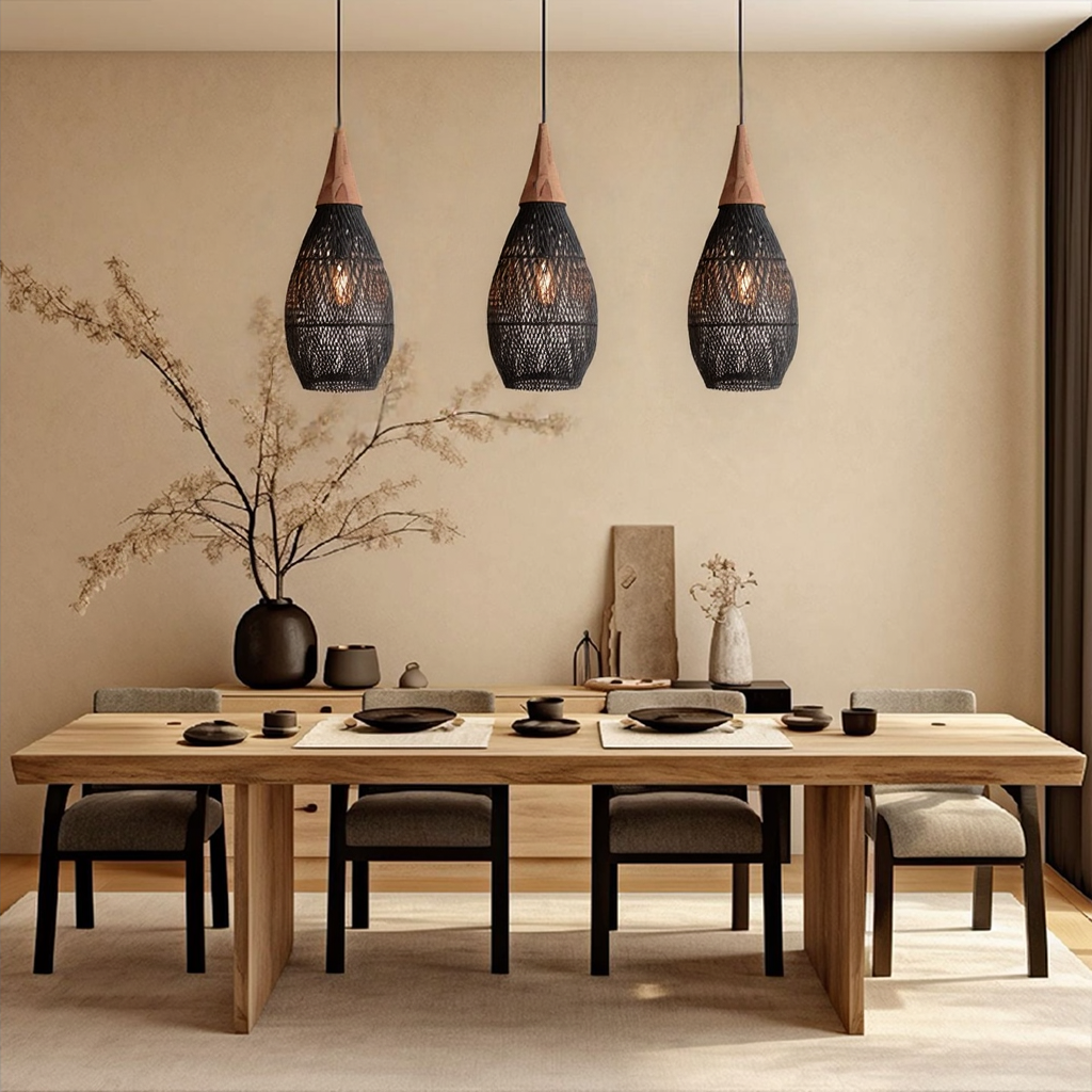 RattaLuxe™ – Lustre Vintage en Rotin Tressé