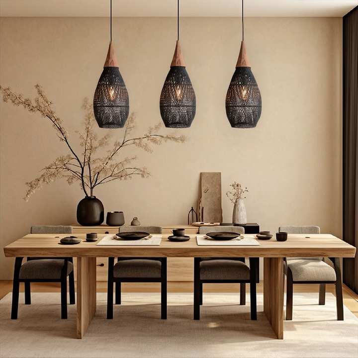 RattaLuxe™ – Lustre Vintage en Rotin Tressé