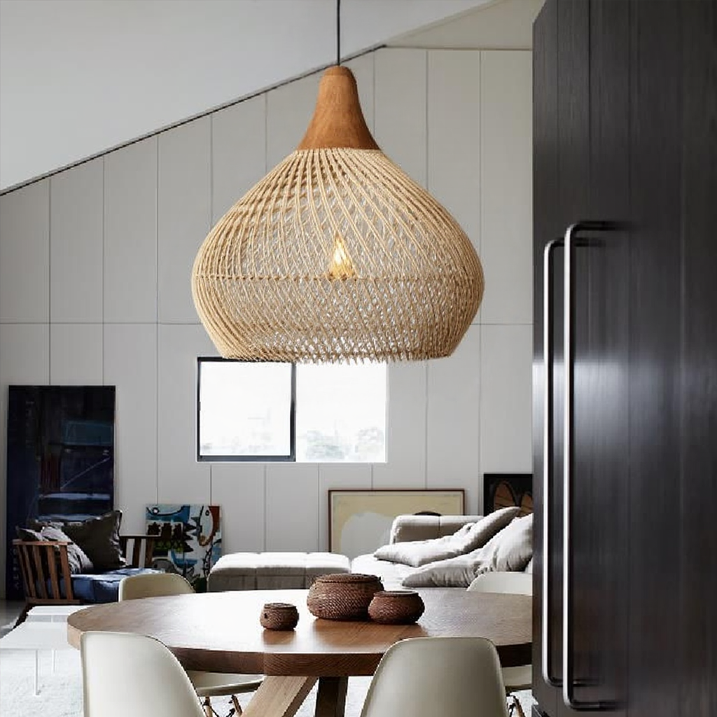 RattaLuxe™ – Lustre Vintage en Rotin Tressé
