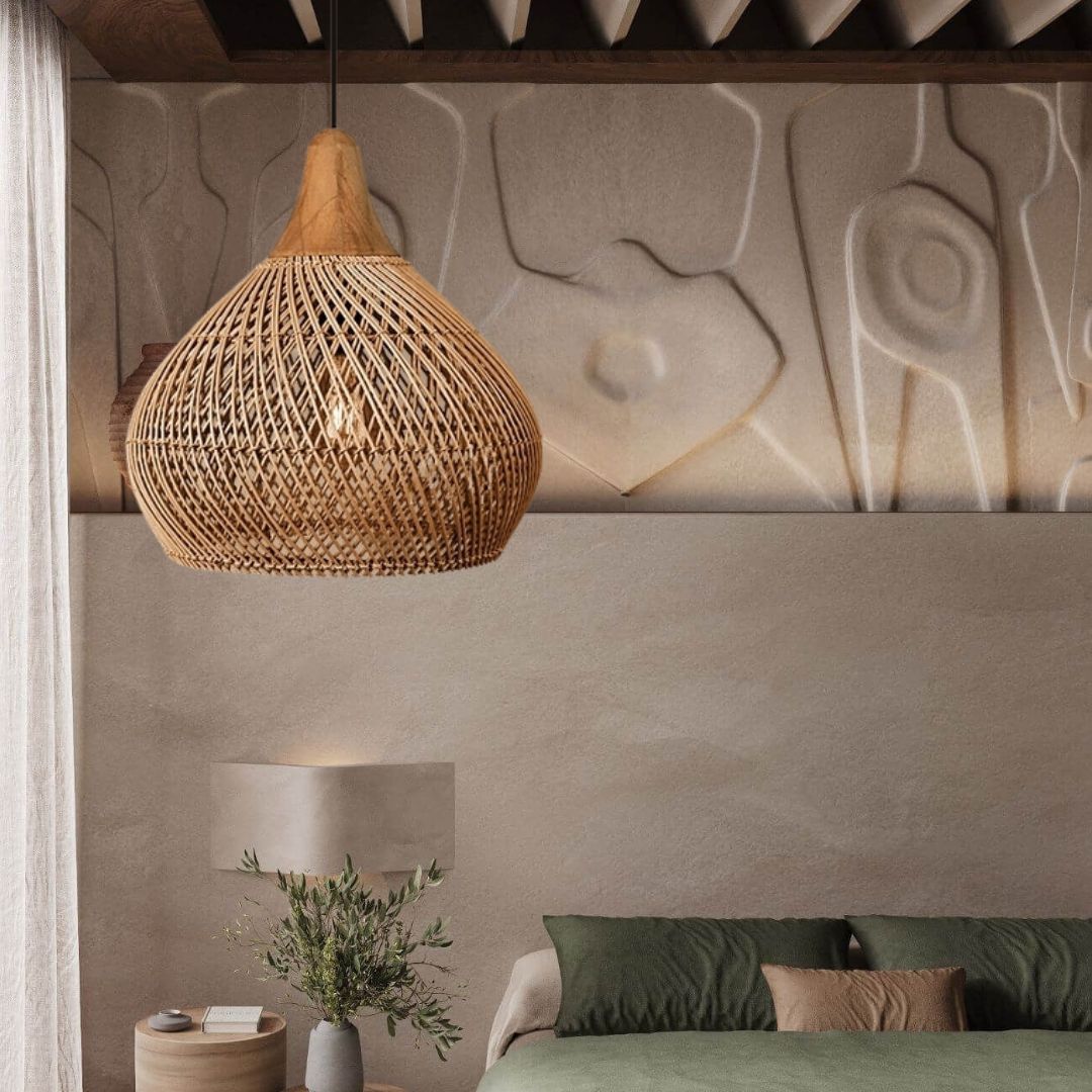 RattaLuxe™ – Lustre Vintage en Rotin Tressé