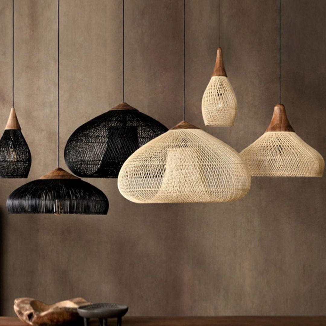 RattaLuxe™ – Lustre Vintage en Rotin Tressé