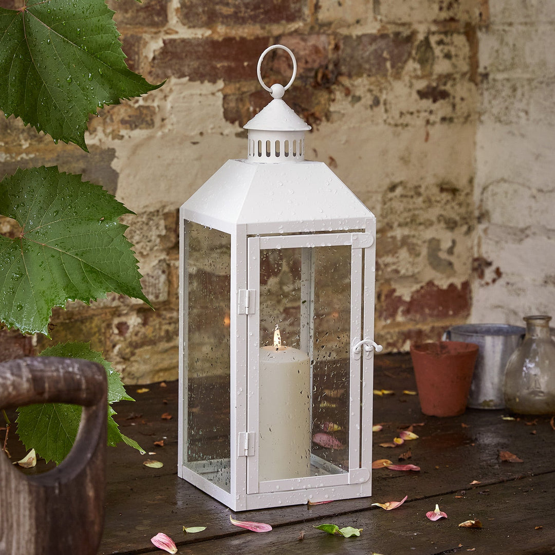Lanterne de Jardin Blanche avec Effet Flamme – Design Arcachon