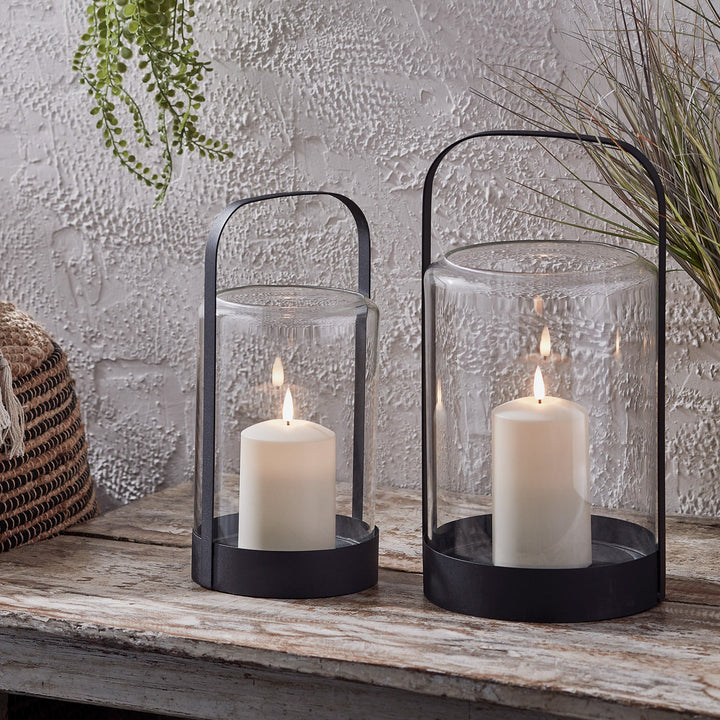 Set de 2 Lanternes Noires Élégantes avec Bougies LED