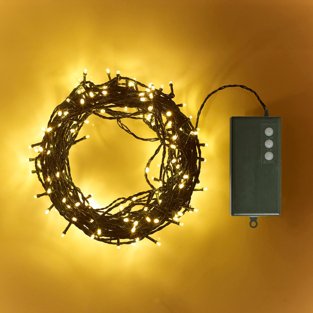 Guirlande Lumineuse 200 LED Blanc Chaud à Piles avec Fil Vert Foncé