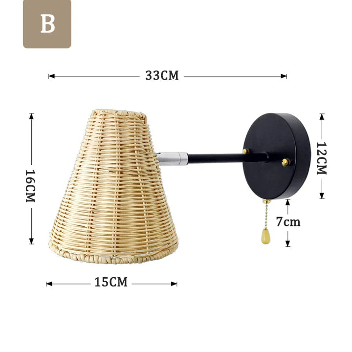 Éclat Bohème™ – Lampe Murale Rotative en Rotin Naturel