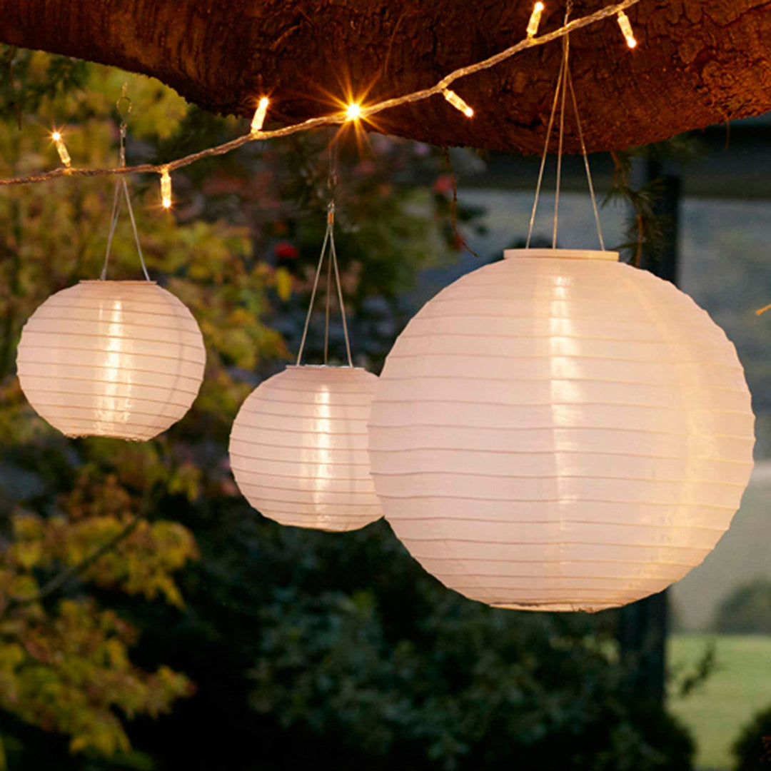 Trio Lumineux™ – Lampions Solaires LED Écume Blanche