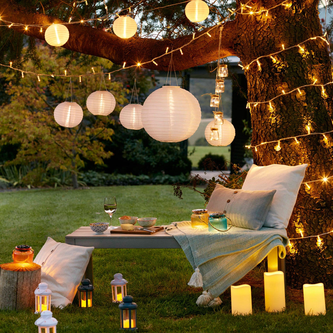 Trio Lumineux™ – Lampions Solaires LED Écume Blanche