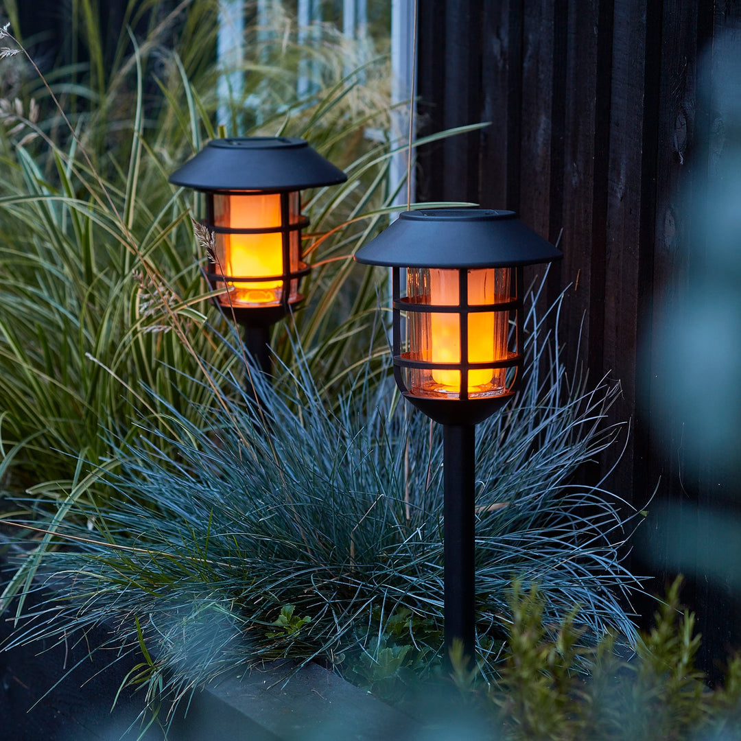 Paire de Bornes Solaires Décoratives Effet Flamme