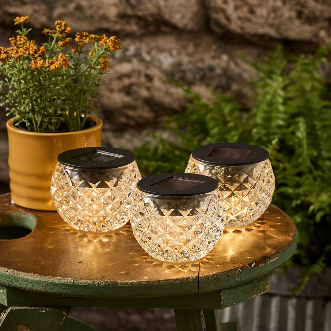 Pack de 3 Lampes Solaires de Table en Verre, Lumière Blanc Chaud