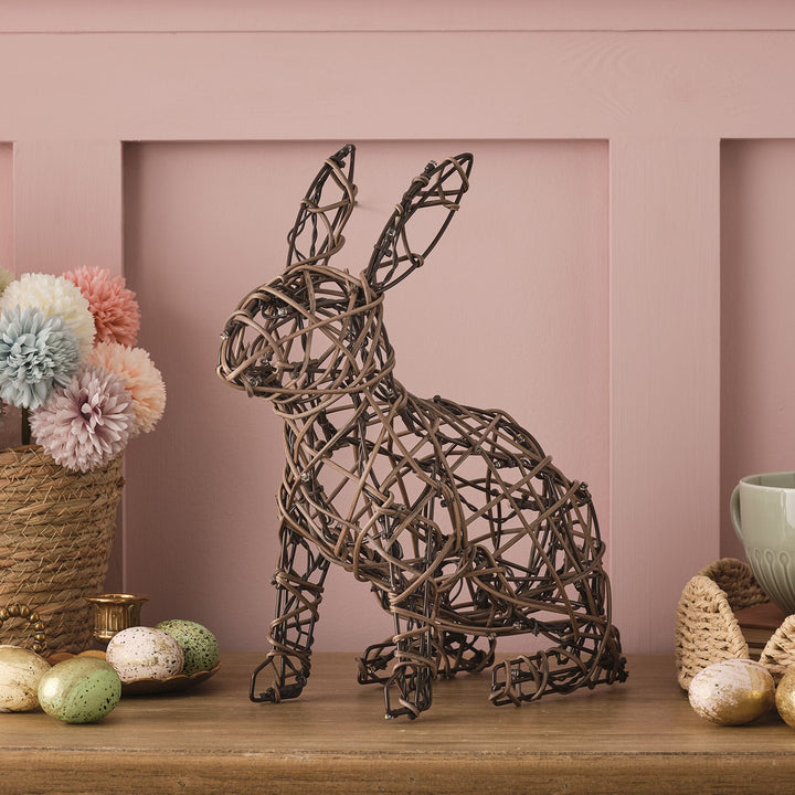 Lapin Éclatant™ en Rotin 33 cm, Fonctionne sur Piles