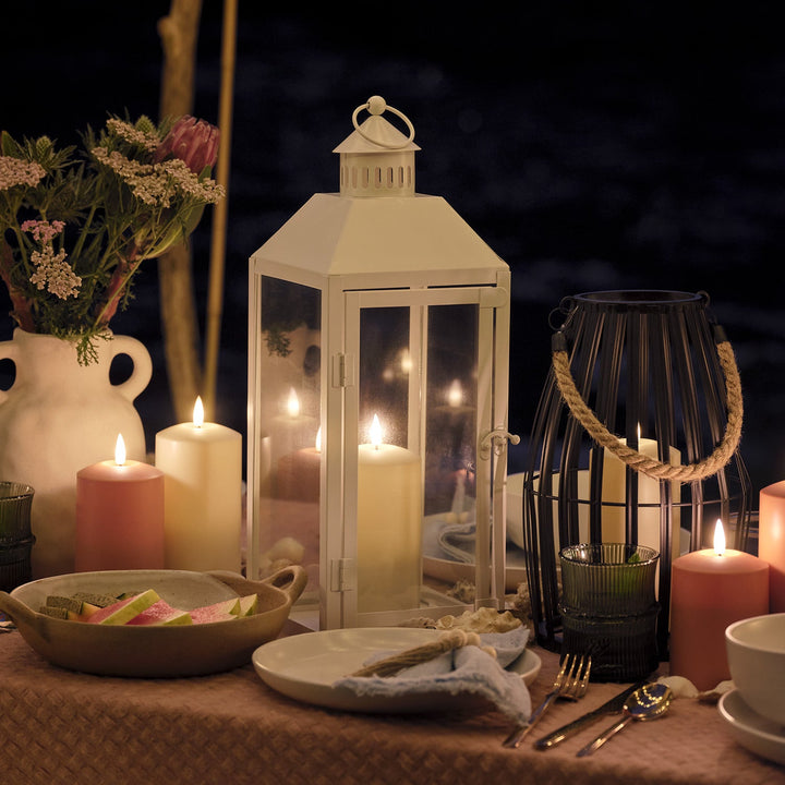Lanterne de Jardin Blanche avec Effet Flamme – Design Arcachon